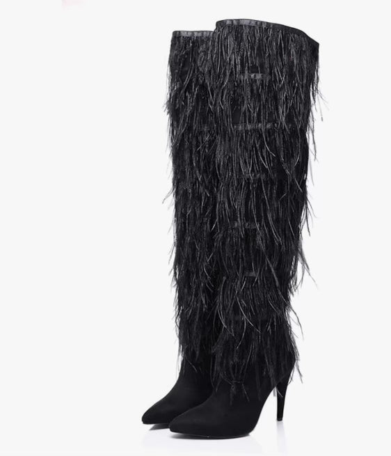 The Noir Feather Luxe Boots