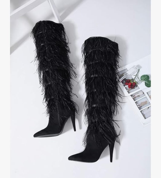 The Noir Feather Luxe Boots